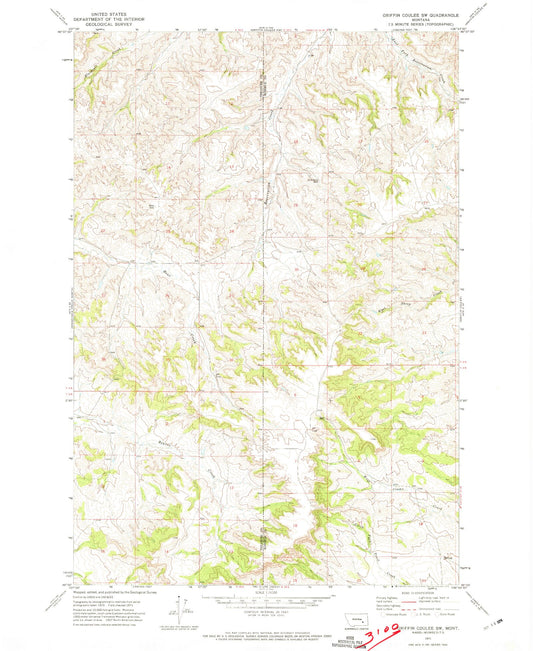 Classic USGS Griffin Coulee SW Montana 7.5'x7.5' Topo Map Image