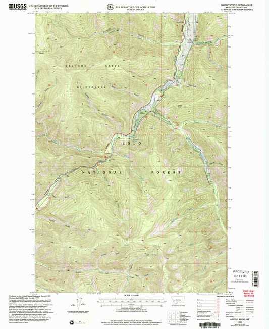 Classic USGS Grizzly Point Montana 7.5'x7.5' Topo Map Image