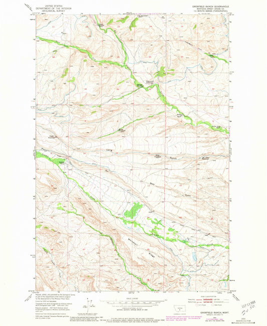 Classic USGS Grosfield Ranch Montana 7.5'x7.5' Topo Map Image