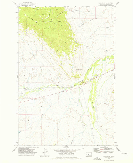 Classic USGS Groveland Montana 7.5'x7.5' Topo Map Image