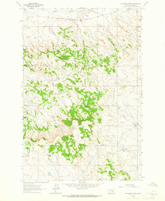 Classic USGS Guthridge Ranch Montana 7.5'x7.5' Topo Map Image
