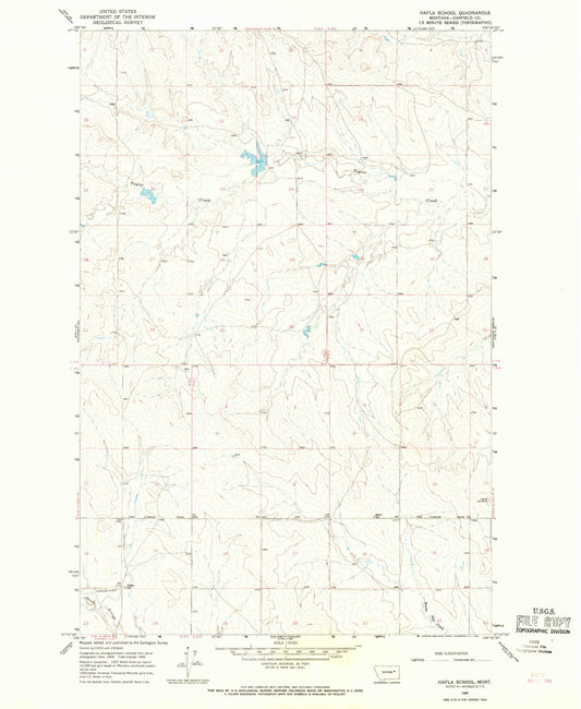 Classic USGS Hafla School Montana 7.5'x7.5' Topo Map Image