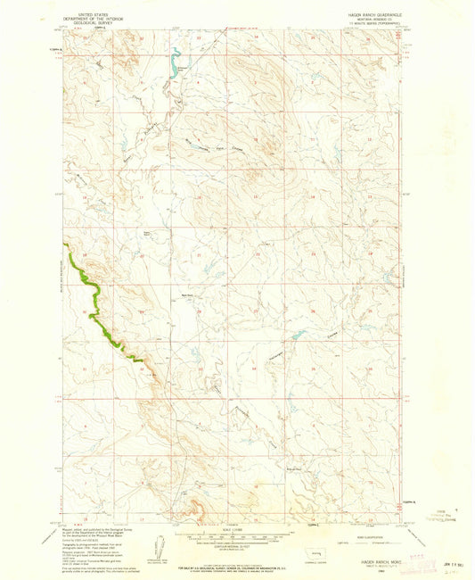 Classic USGS Hagen Ranch Montana 7.5'x7.5' Topo Map Image