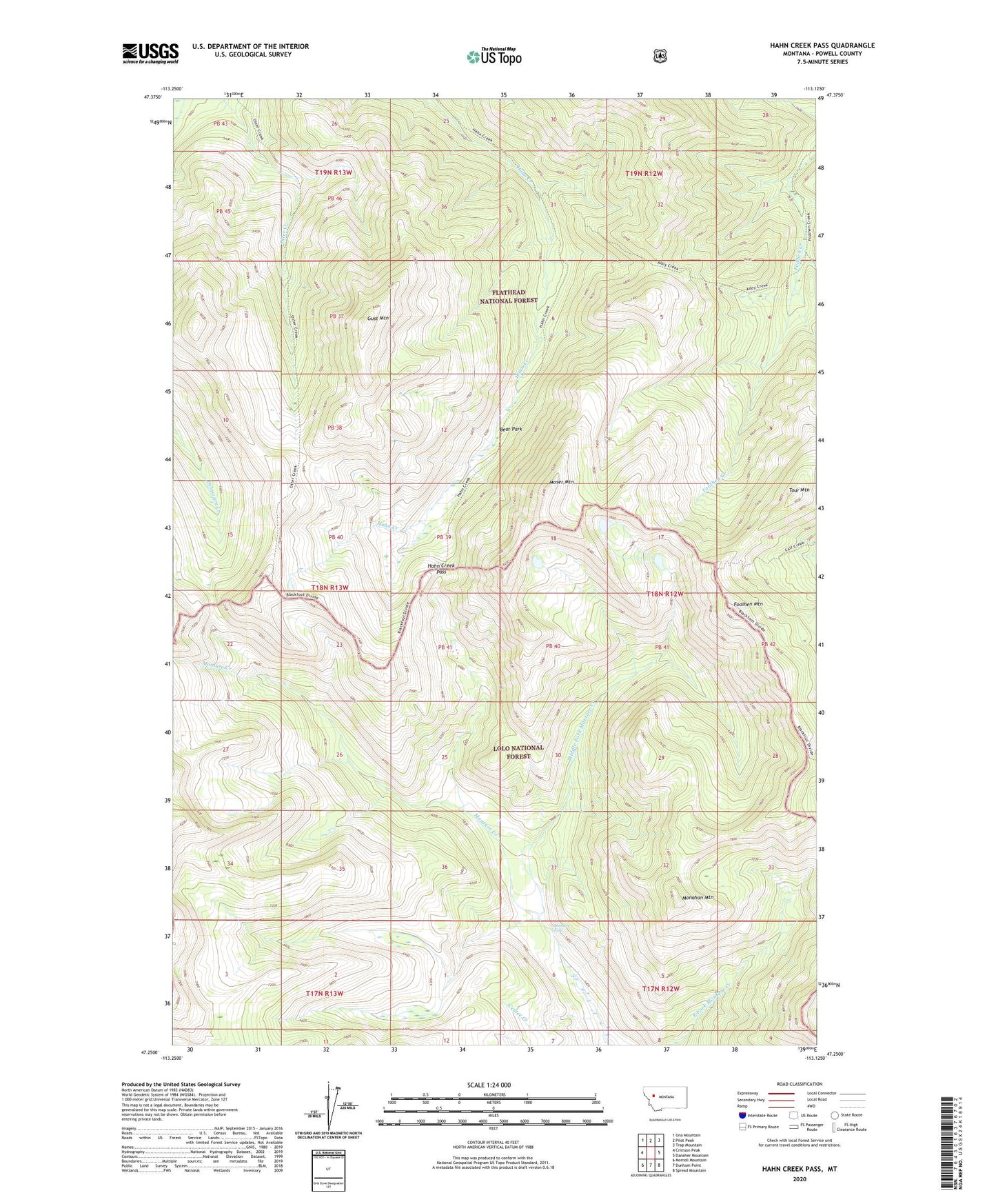 Hahn Creek Pass Montana US Topo Map Image
