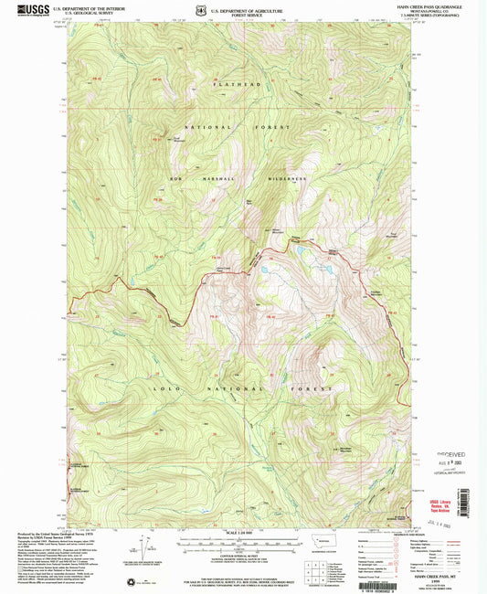 Classic USGS Hahn Creek Pass Montana 7.5'x7.5' Topo Map Image