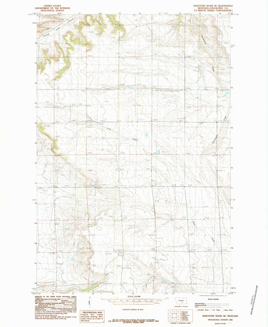 Classic USGS Hailstone Basin SE Montana 7.5'x7.5' Topo Map Image