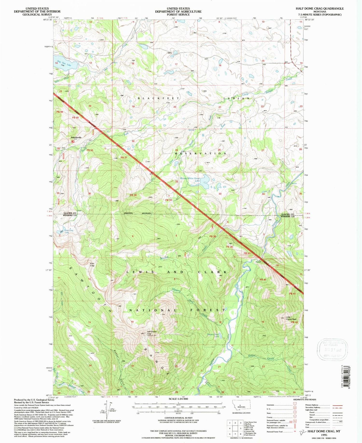 Classic USGS Half Dome Crag Montana 7.5'x7.5' Topo Map Image