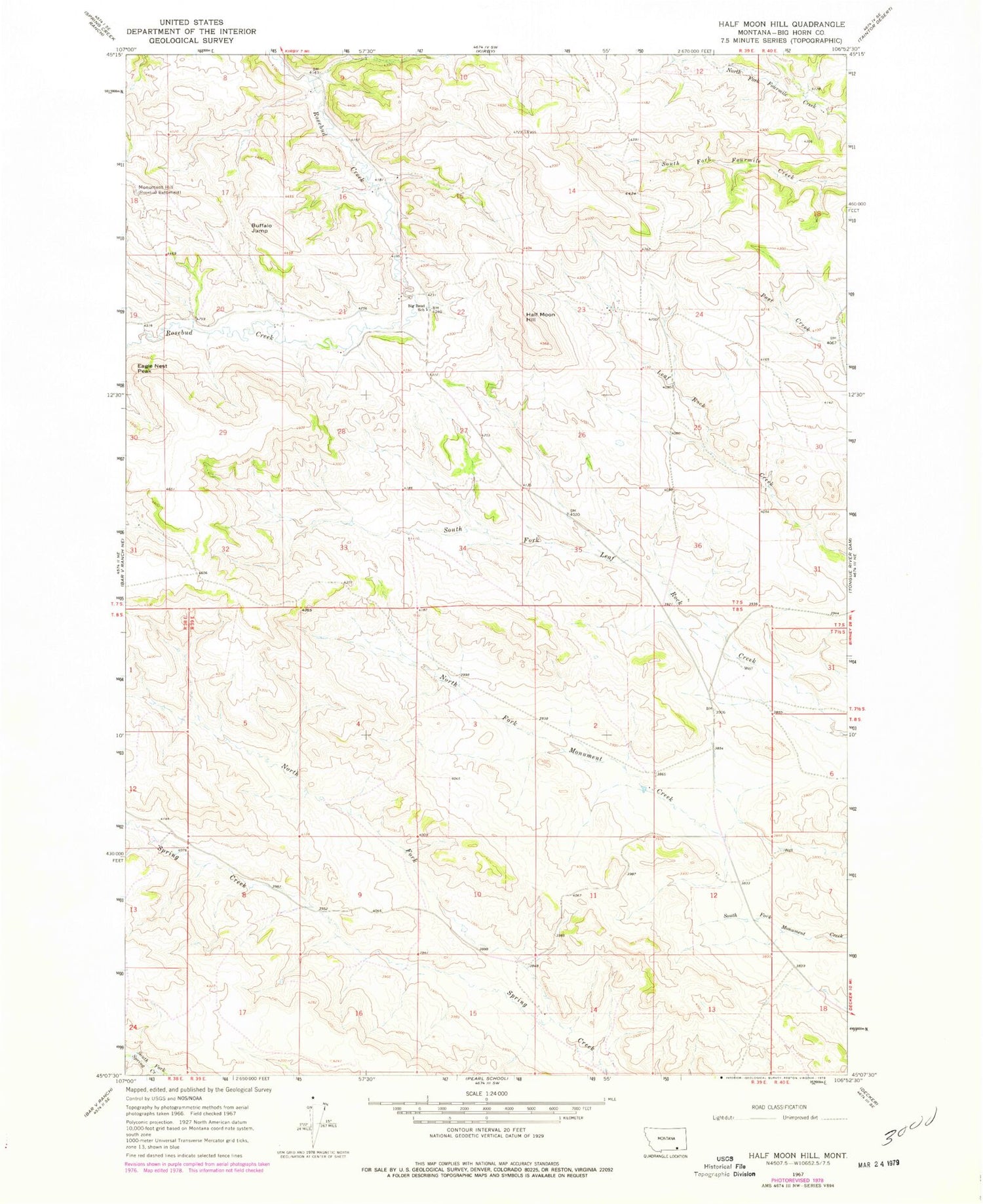 Classic USGS Half Moon Hill Montana 7.5'x7.5' Topo Map Image