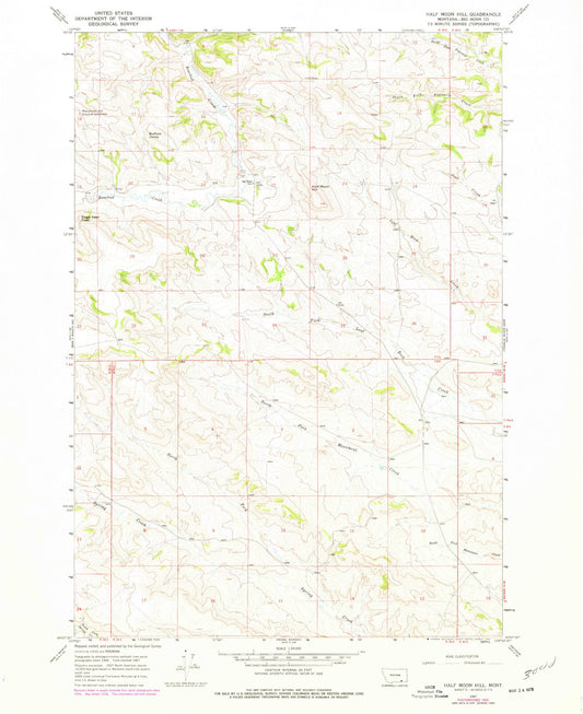 Classic USGS Half Moon Hill Montana 7.5'x7.5' Topo Map Image