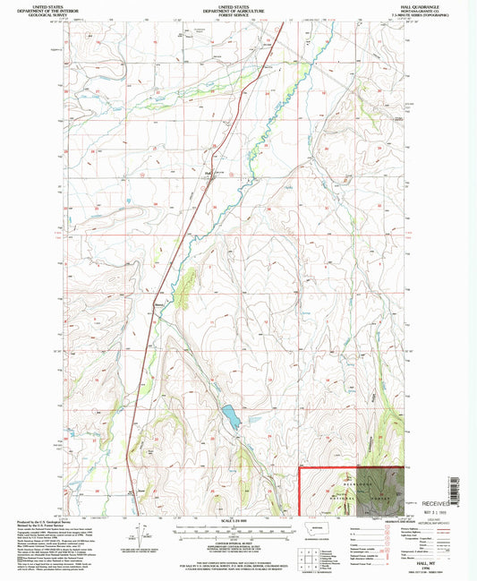 Classic USGS Hall Montana 7.5'x7.5' Topo Map Image
