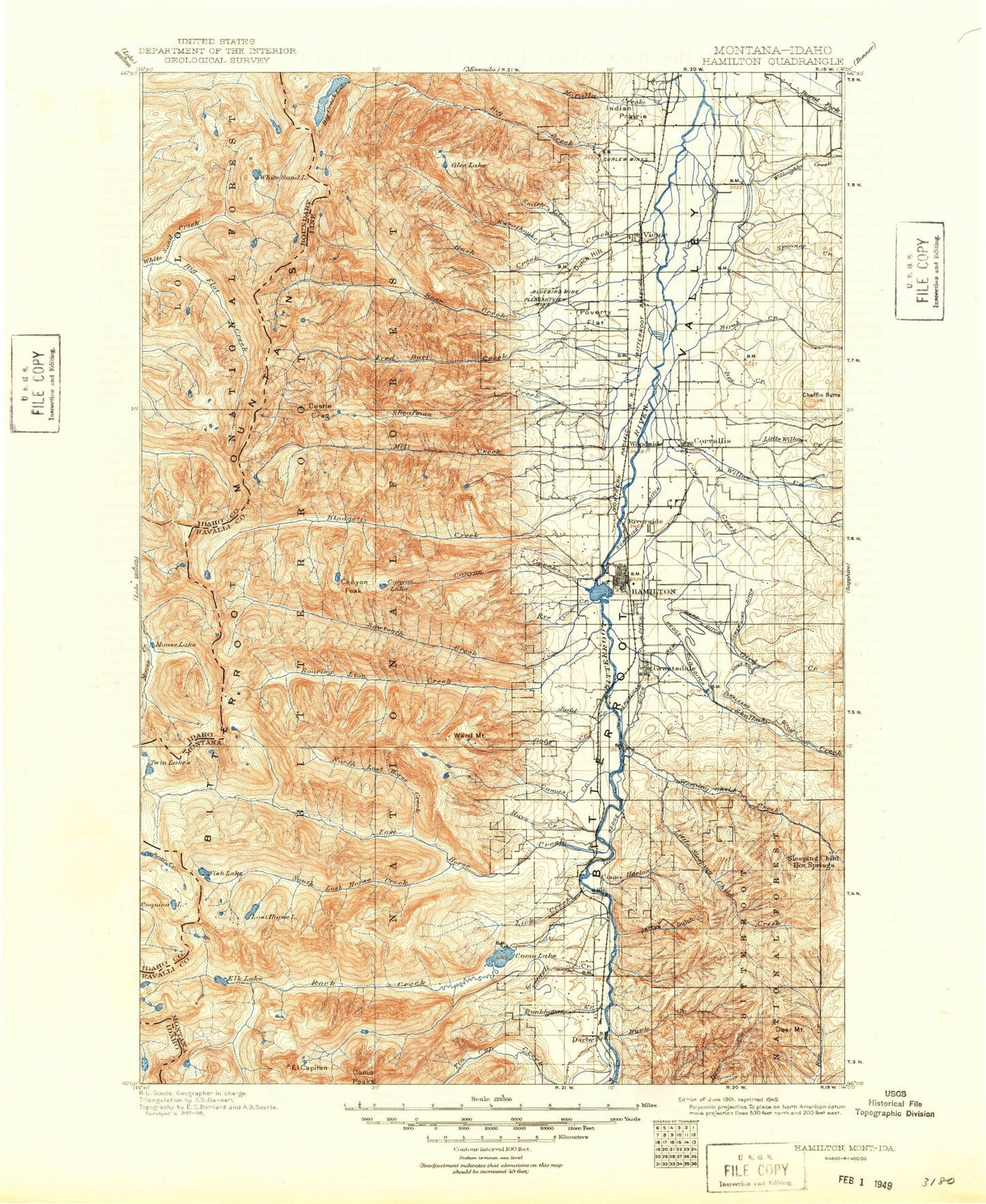 Historic 1901 Hamilton Montana 30'x30' Topo Map Image