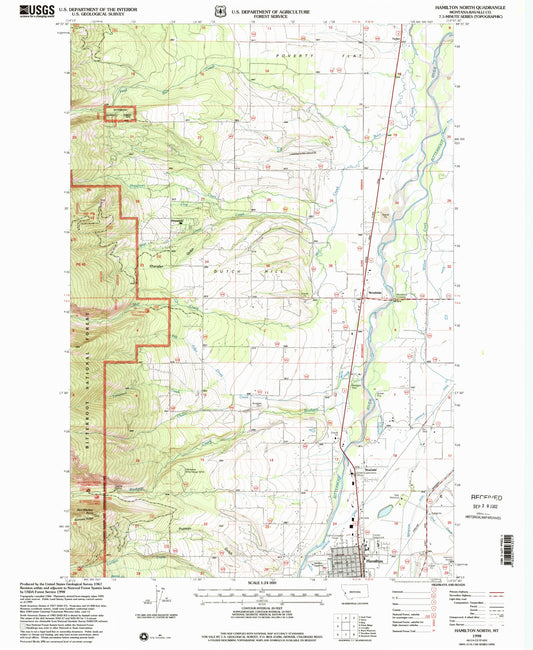 Classic USGS Hamilton North Montana 7.5'x7.5' Topo Map Image