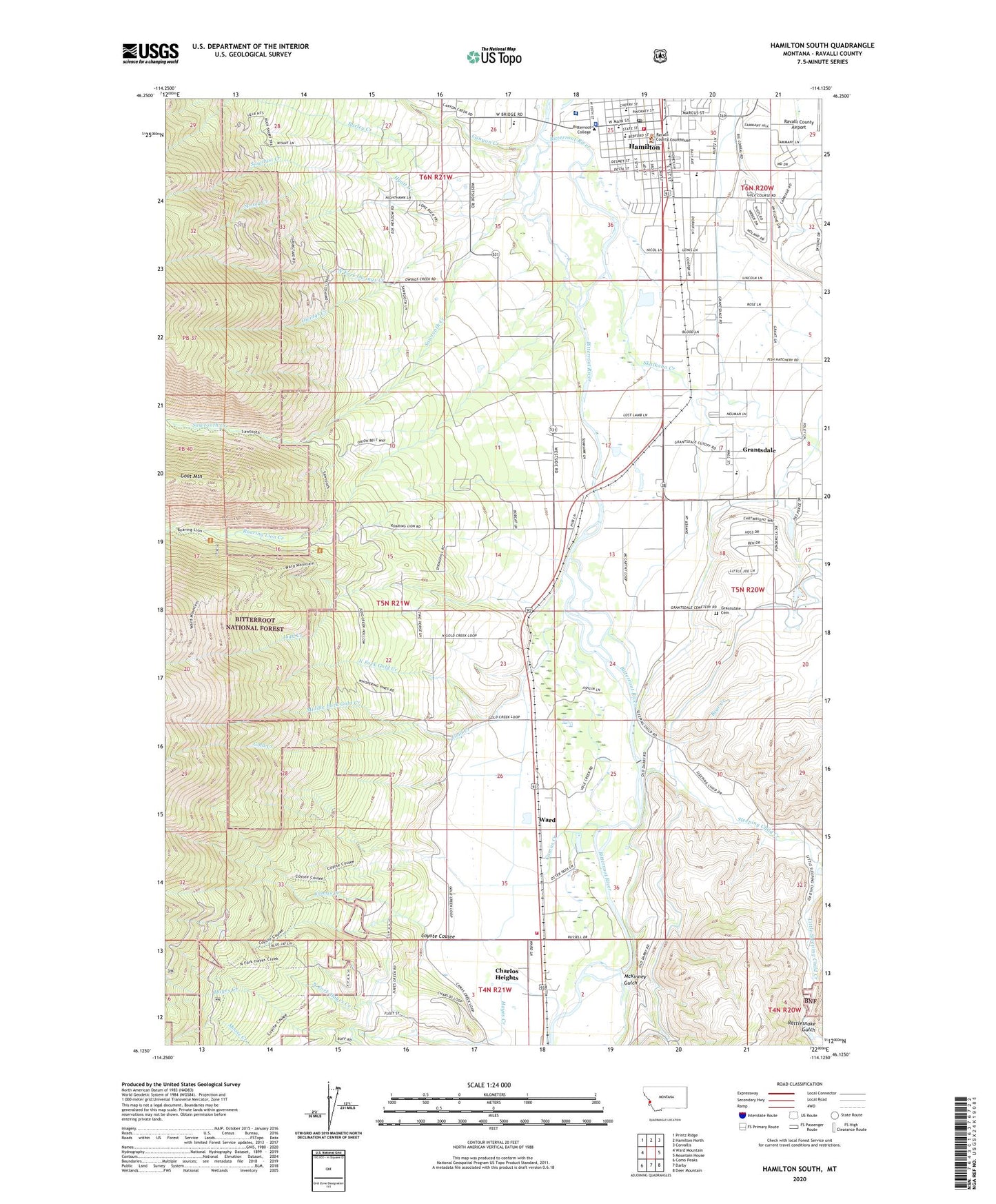 Hamilton South Montana US Topo Map Image