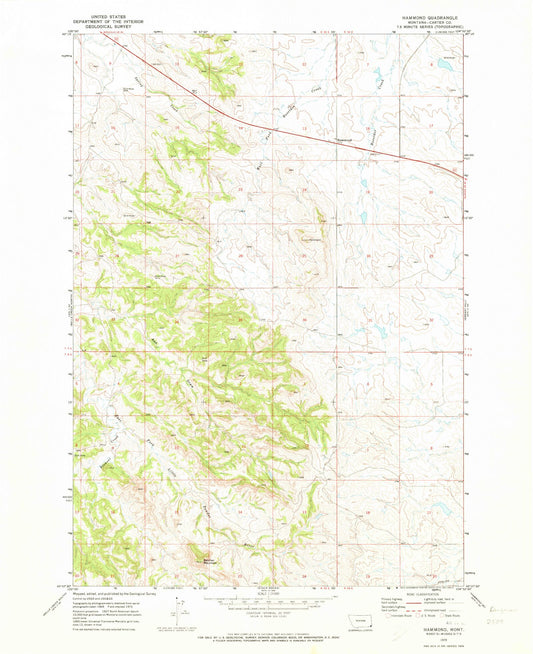 Classic USGS Hammond Montana 7.5'x7.5' Topo Map Image