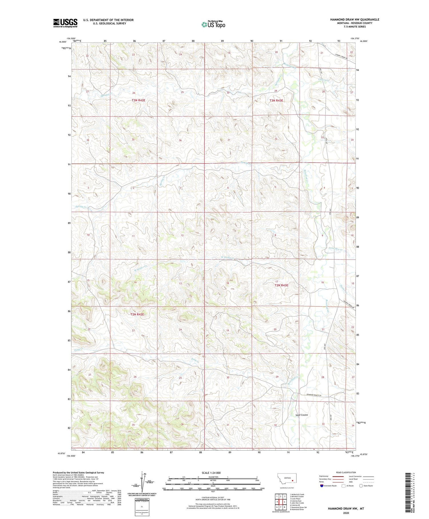 Hammond Draw NW Montana US Topo Map Image