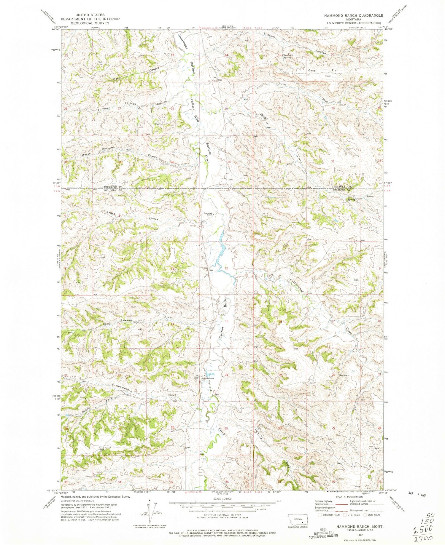 Classic USGS Hammond Ranch Montana 7.5'x7.5' Topo Map Image