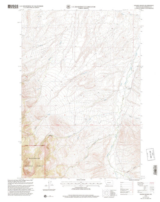 Classic USGS Hansen Ranch Montana 7.5'x7.5' Topo Map Image