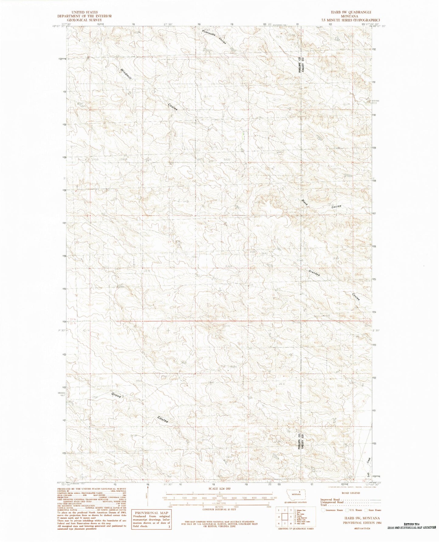 Classic USGS Harb SW Montana 7.5'x7.5' Topo Map Image
