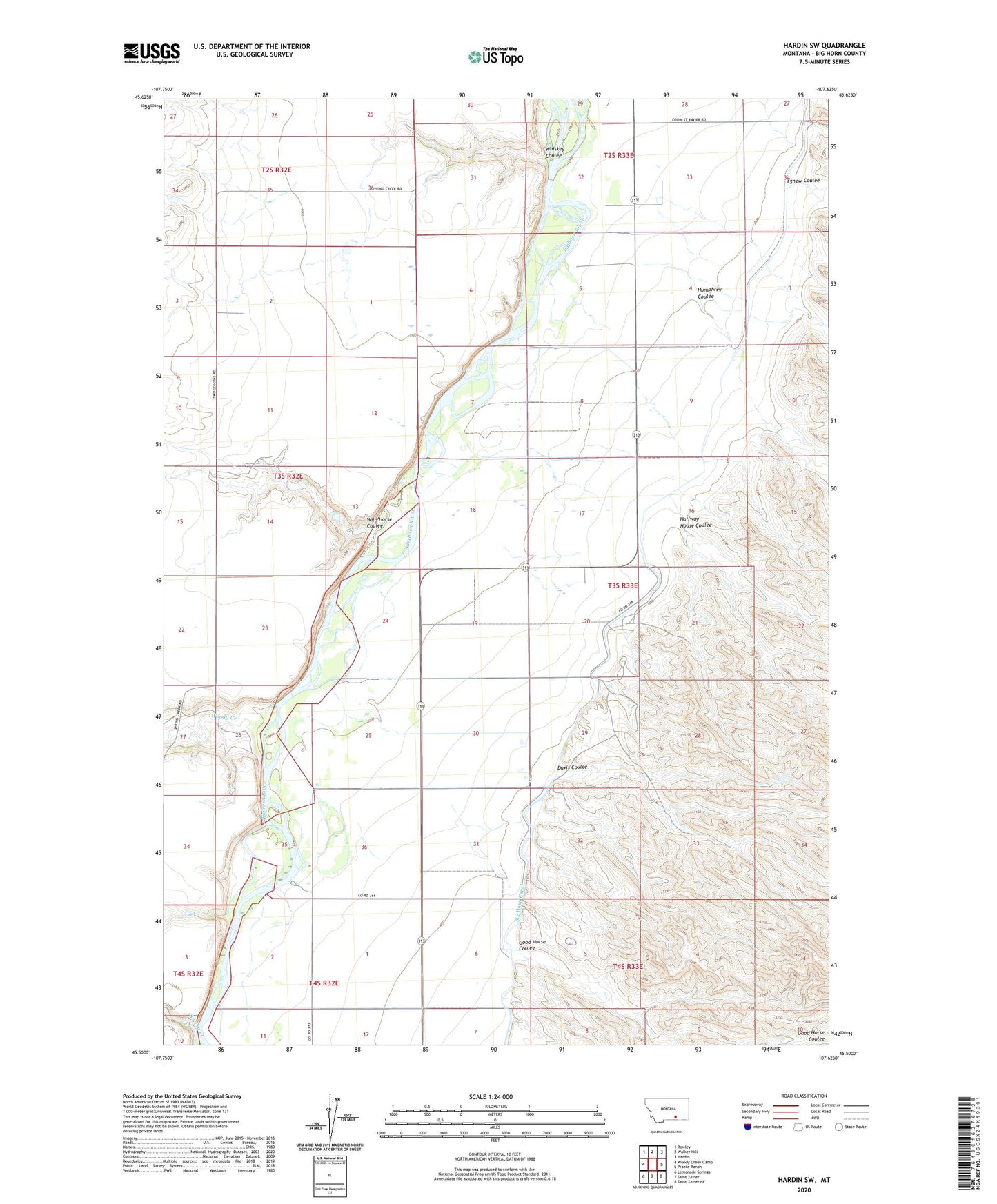 Hardin SW Montana US Topo Map Image