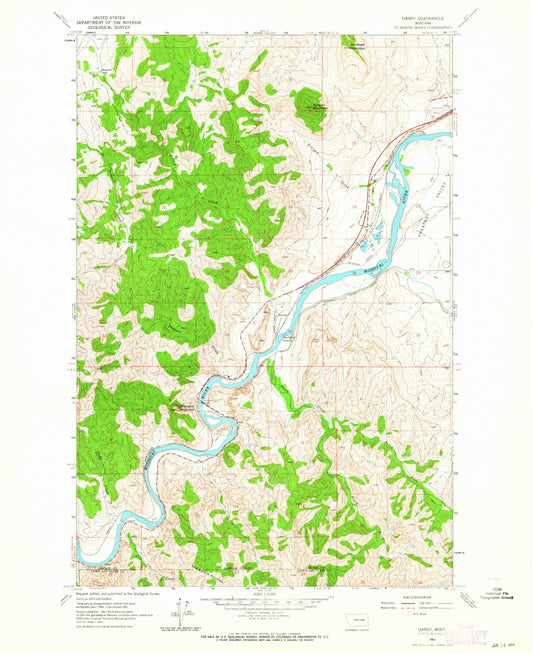 Classic USGS Hardy Montana 7.5'x7.5' Topo Map Image