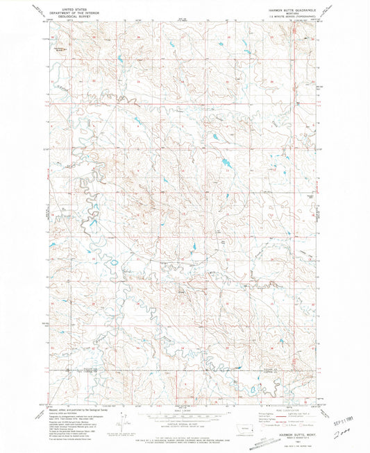 Classic USGS Harmon Butte Montana 7.5'x7.5' Topo Map Image