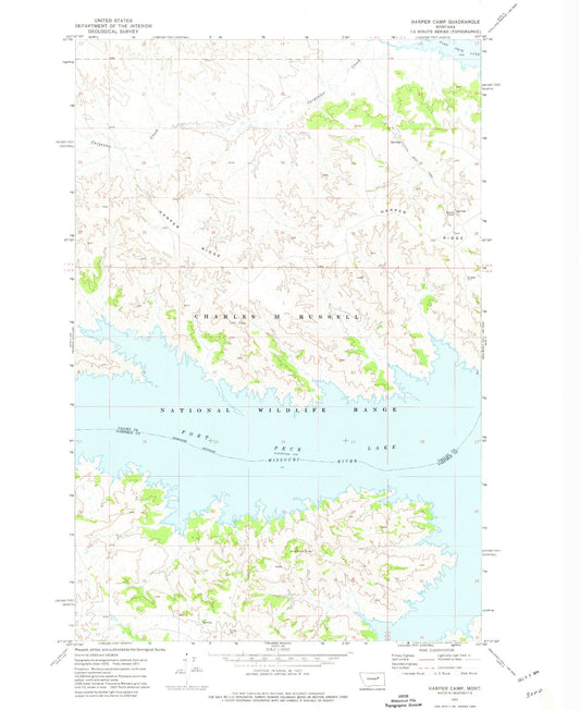 Classic USGS Harper Camp Montana 7.5'x7.5' Topo Map Image