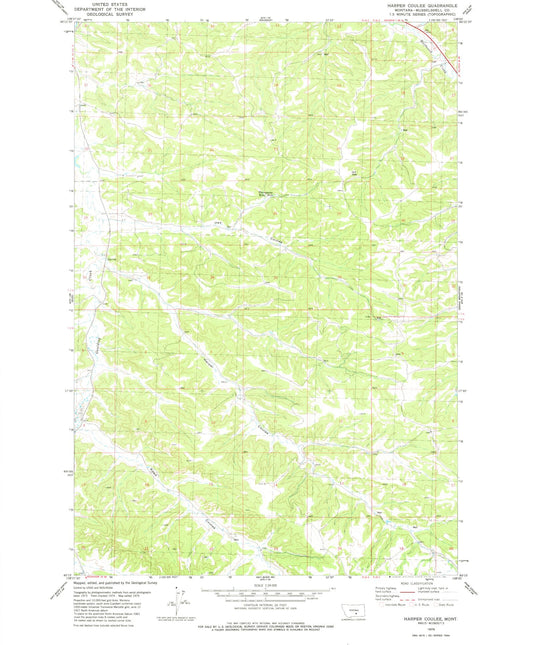 Classic USGS Harper Coulee Montana 7.5'x7.5' Topo Map Image