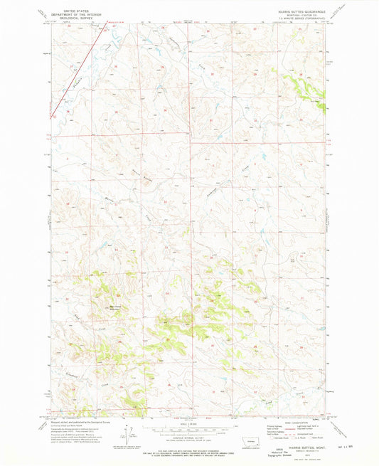 Classic USGS Harris Buttes Montana 7.5'x7.5' Topo Map Image