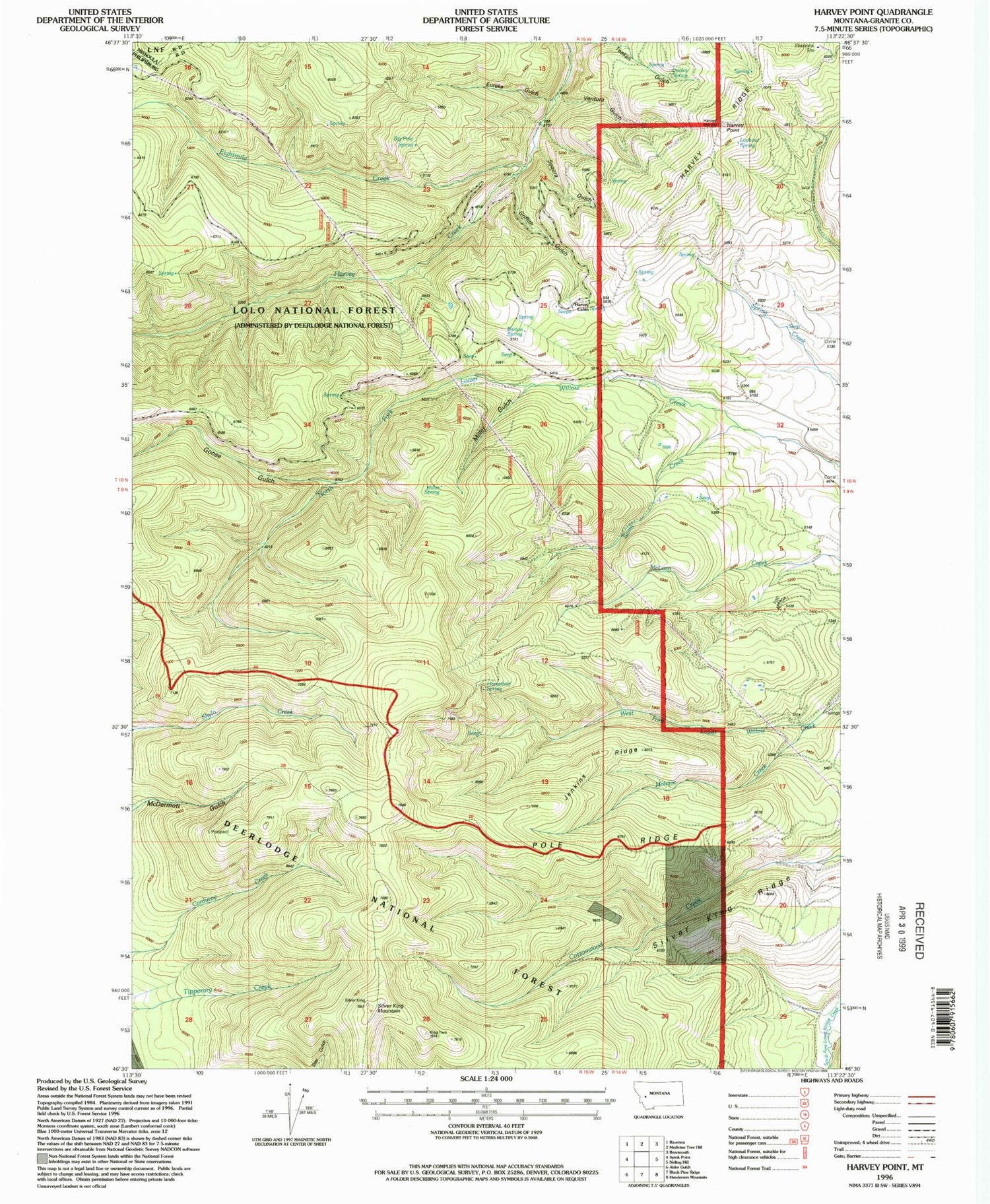 Classic USGS Harvey Point Montana 7.5'x7.5' Topo Map Image