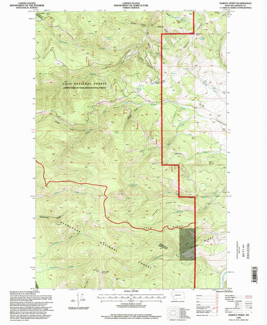 Classic USGS Harvey Point Montana 7.5'x7.5' Topo Map Image