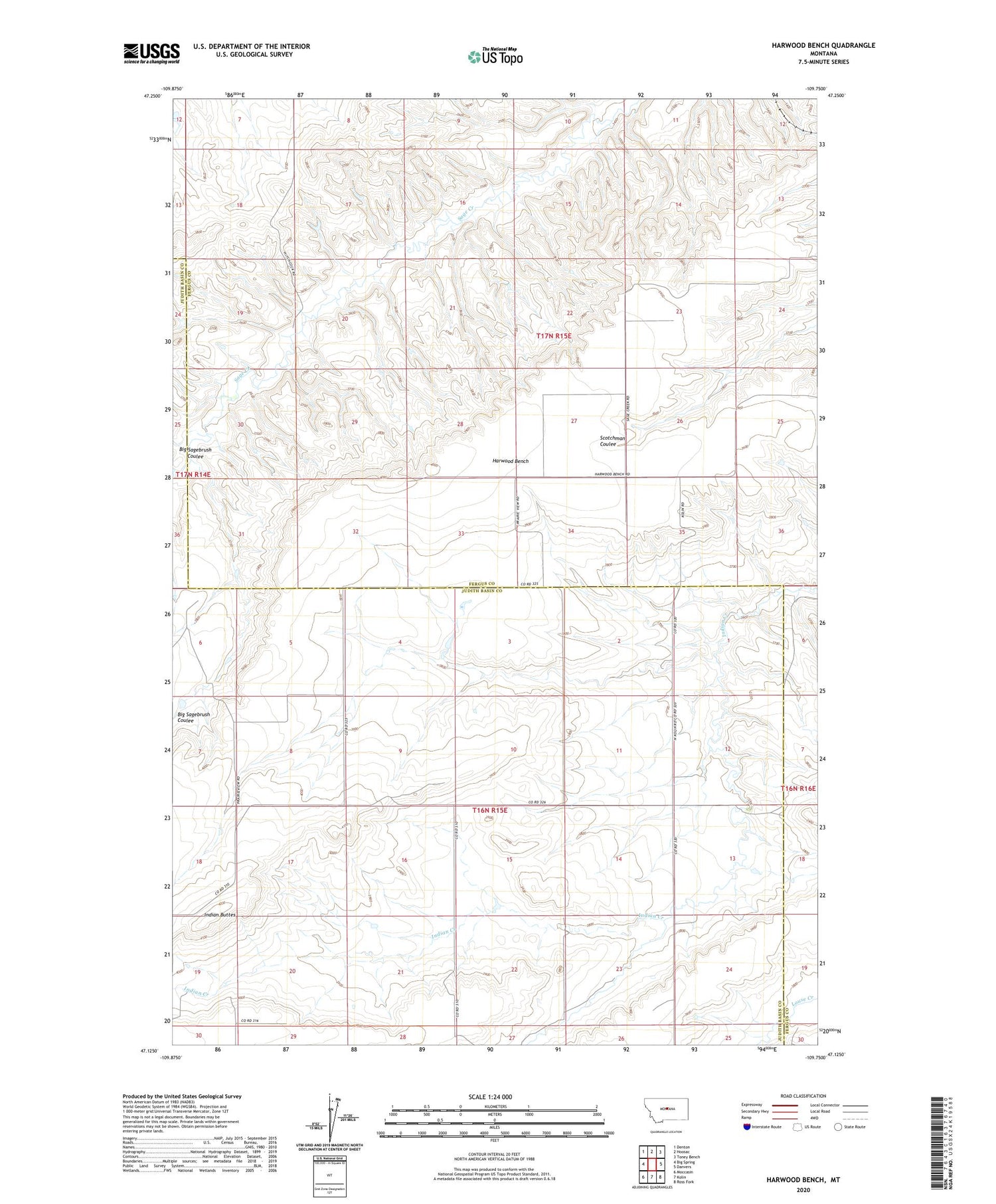 Harwood Bench Montana US Topo Map Image