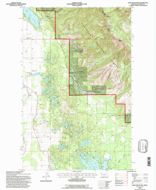Classic USGS Hash Mountain Montana 7.5'x7.5' Topo Map Image
