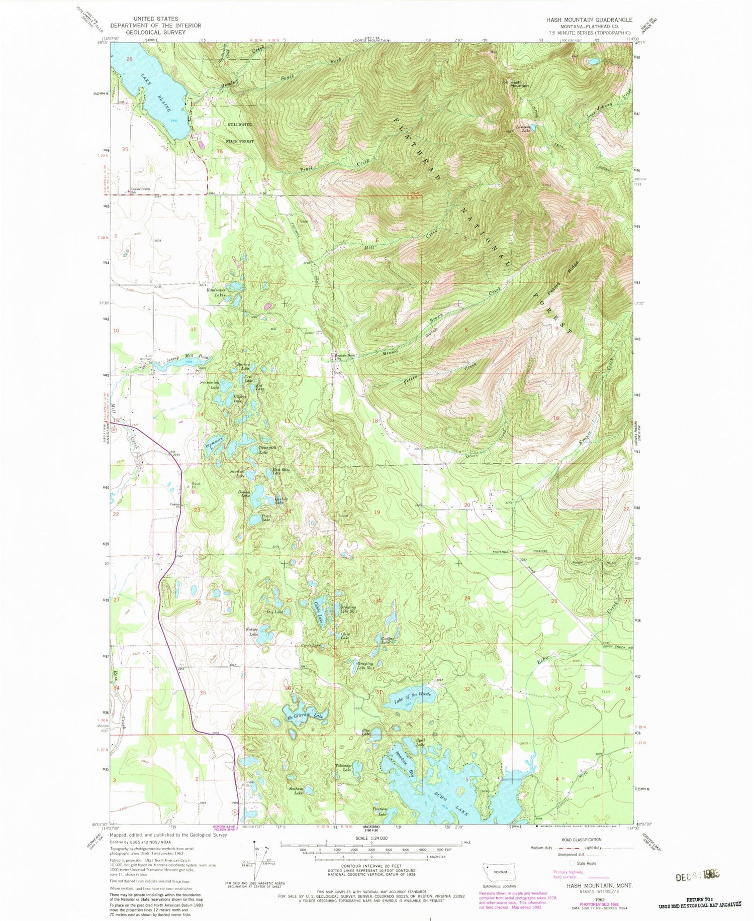 Classic USGS Hash Mountain Montana 7.5'x7.5' Topo Map Image