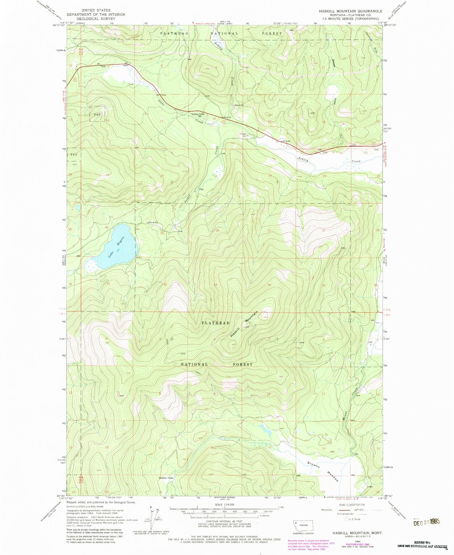 Classic USGS Haskill Mountain Montana 7.5'x7.5' Topo Map Image