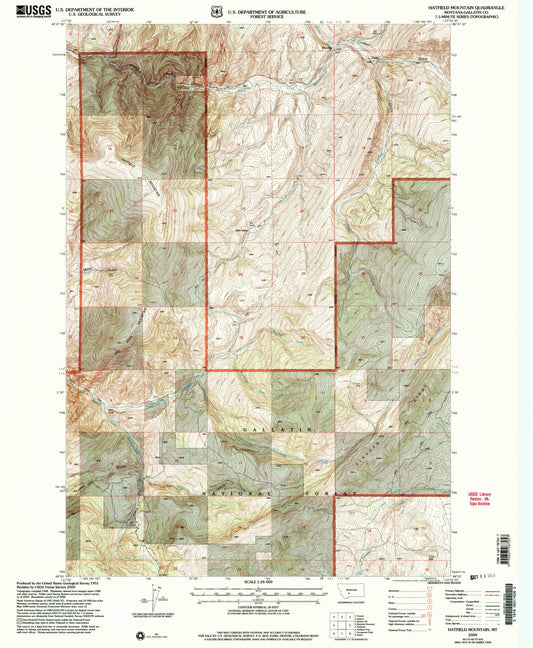 Classic USGS Hatfield Mountain Montana 7.5'x7.5' Topo Map Image