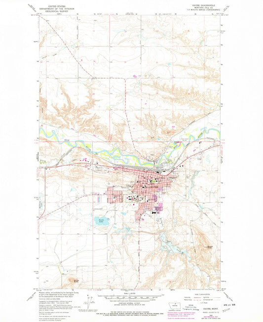Classic USGS Havre Montana 7.5'x7.5' Topo Map Image