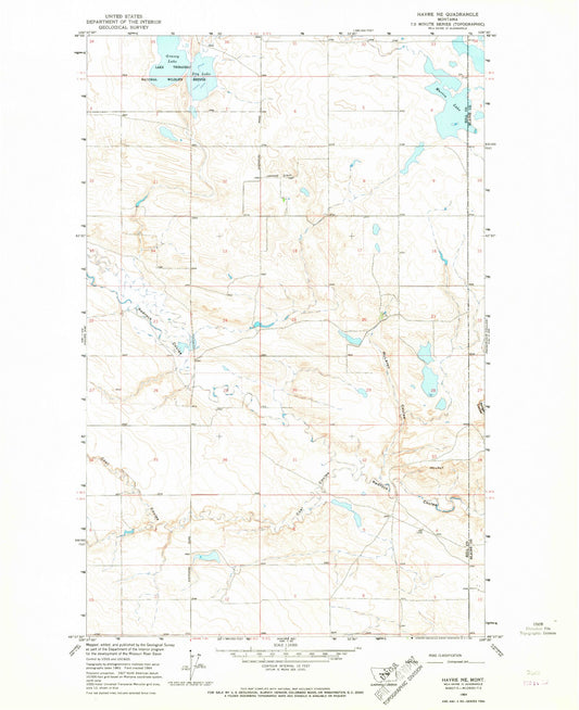Classic USGS Havre NE Montana 7.5'x7.5' Topo Map Image