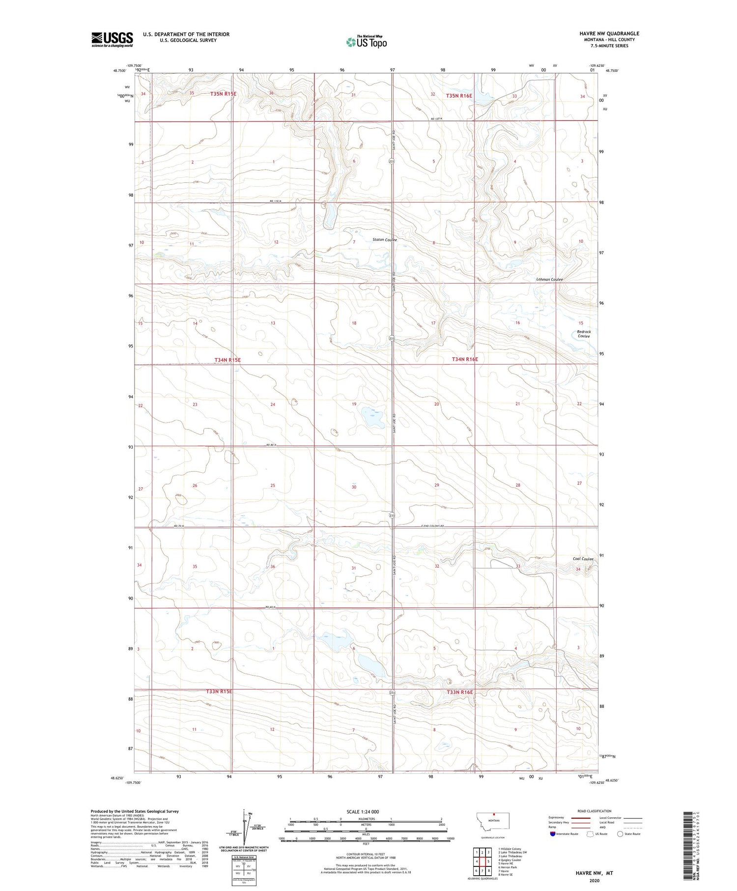 Havre NW Montana US Topo Map Image