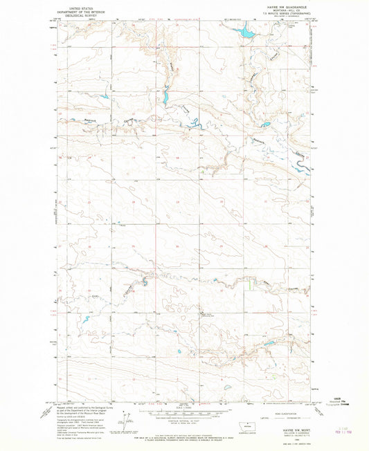 Classic USGS Havre NW Montana 7.5'x7.5' Topo Map Image