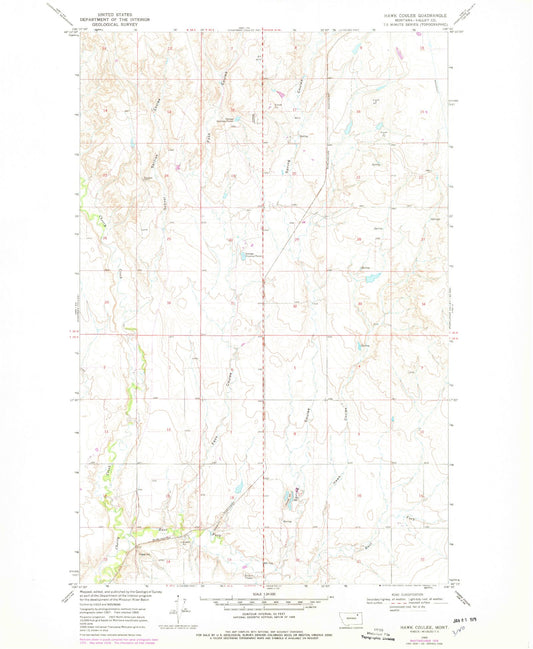 Classic USGS Hawk Coulee Montana 7.5'x7.5' Topo Map Image