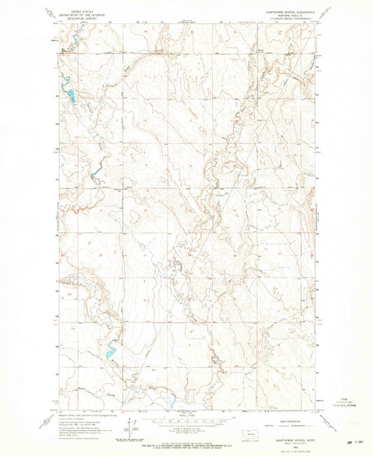 Classic USGS Hawthorne School Montana 7.5'x7.5' Topo Map Image