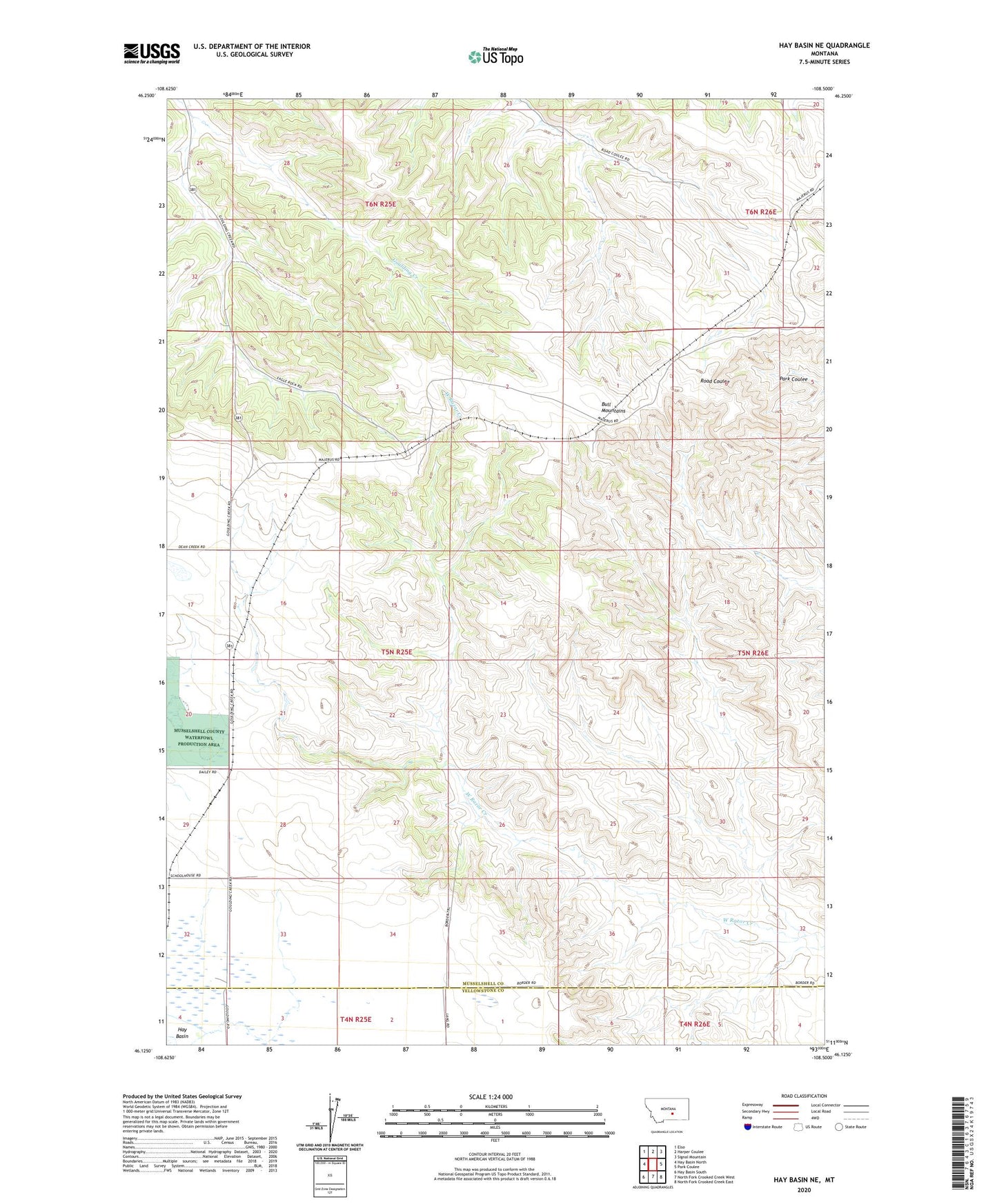 Hay Basin NE Montana US Topo Map Image