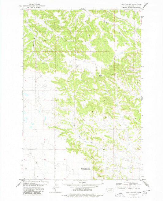 Classic USGS Hay Basin NE Montana 7.5'x7.5' Topo Map Image