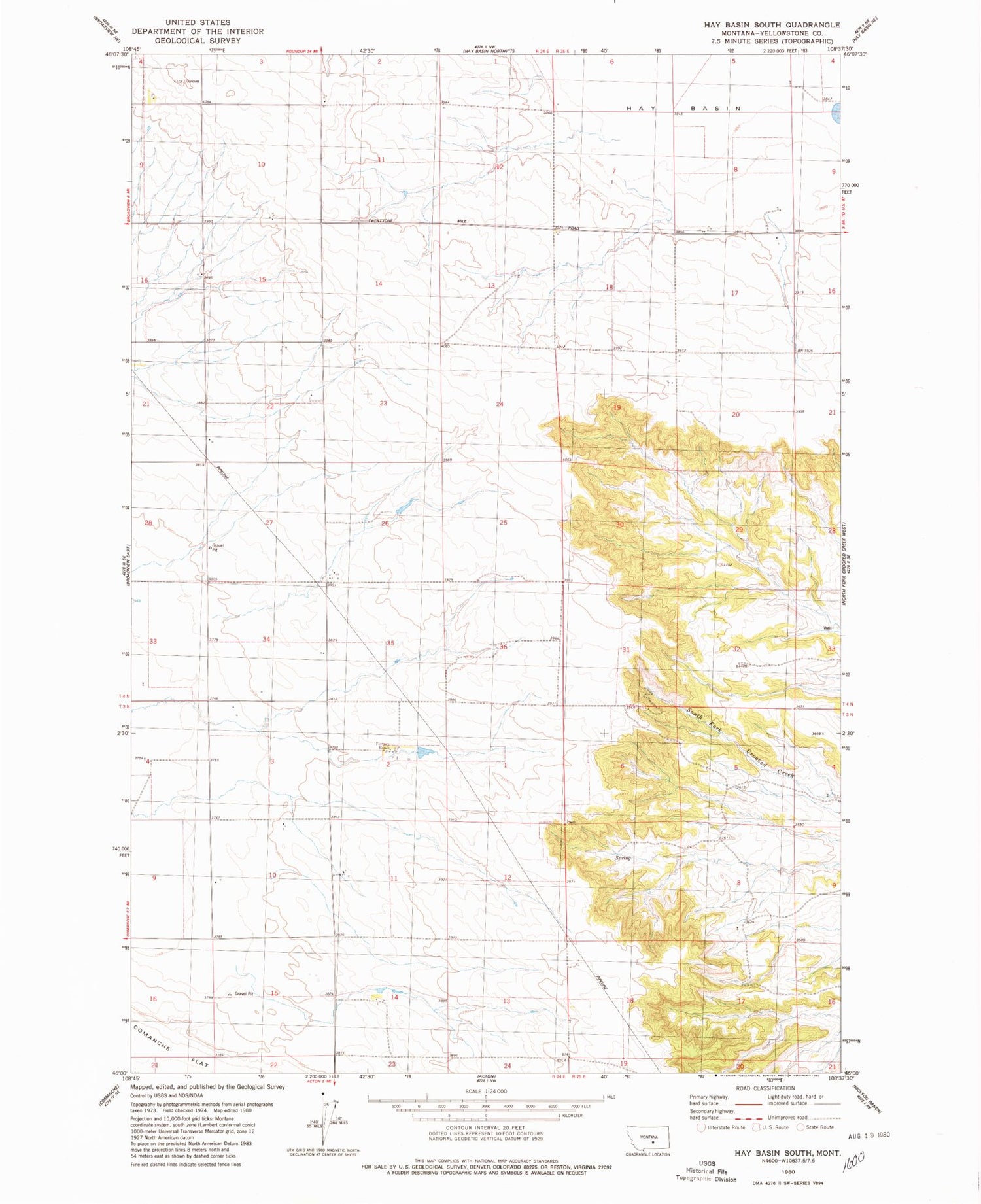 Classic USGS Hay Basin South Montana 7.5'x7.5' Topo Map Image