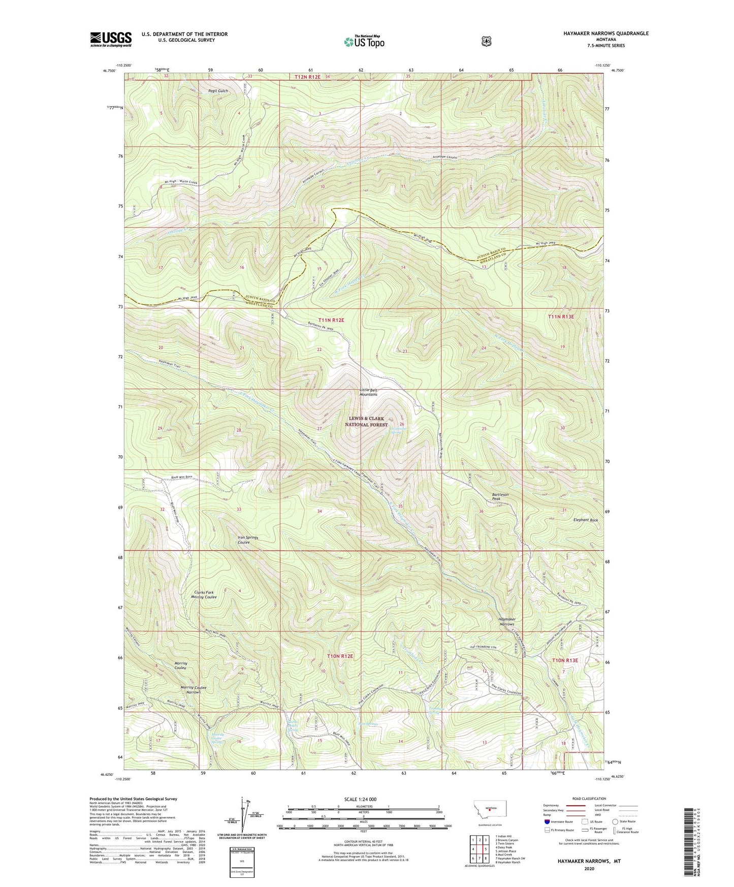 Haymaker Narrows Montana US Topo Map Image