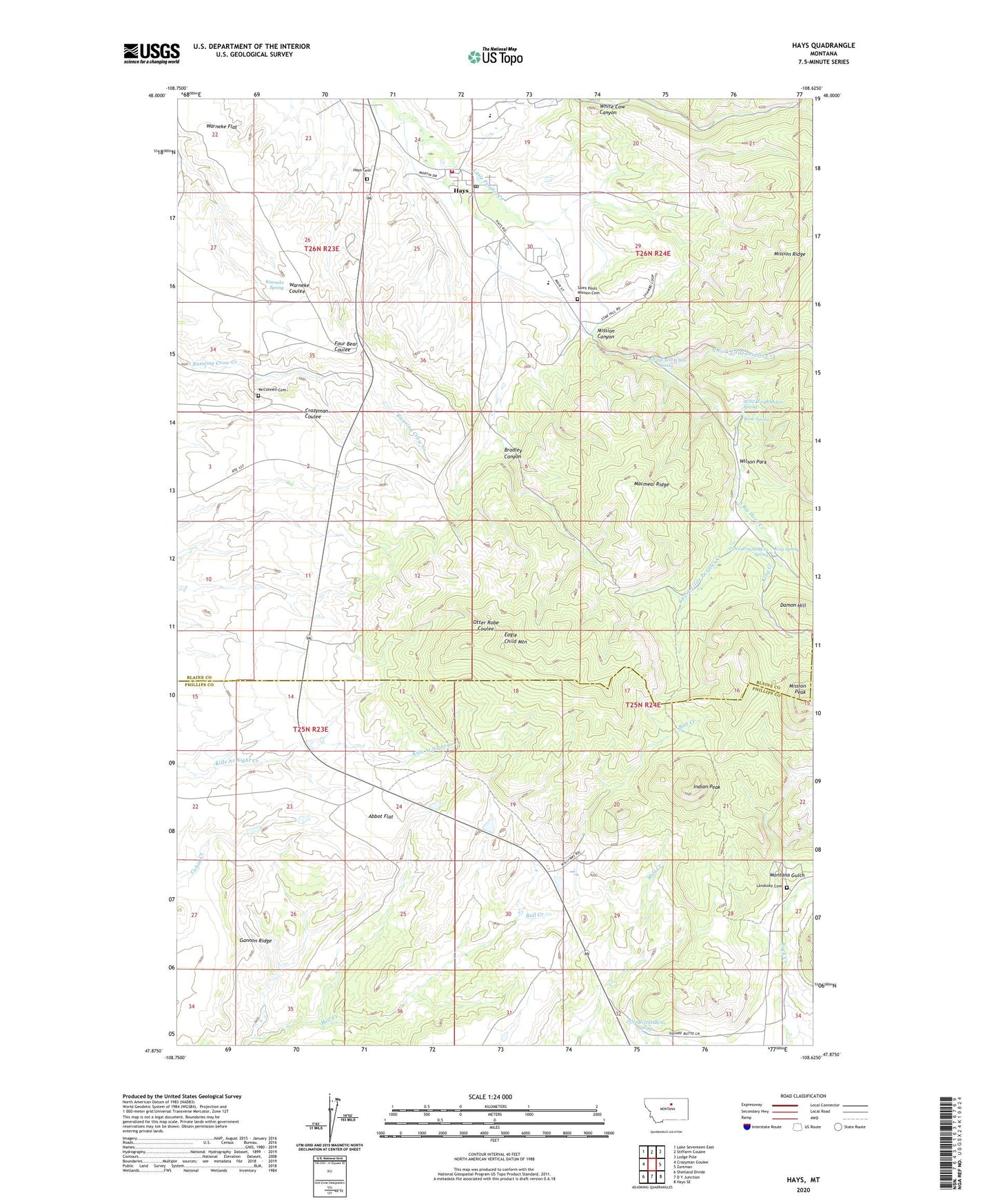 Hays Montana US Topo Map Image