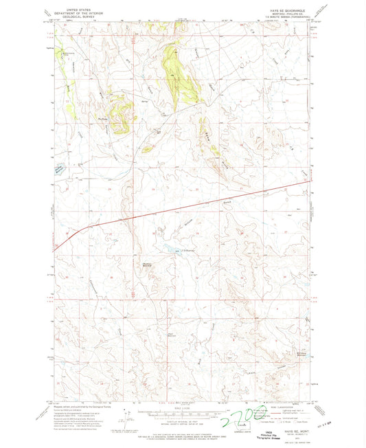 Classic USGS Hays SE Montana 7.5'x7.5' Topo Map Image