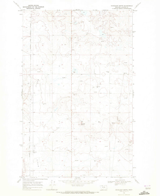 Classic USGS Headlight Butte Montana 7.5'x7.5' Topo Map Image