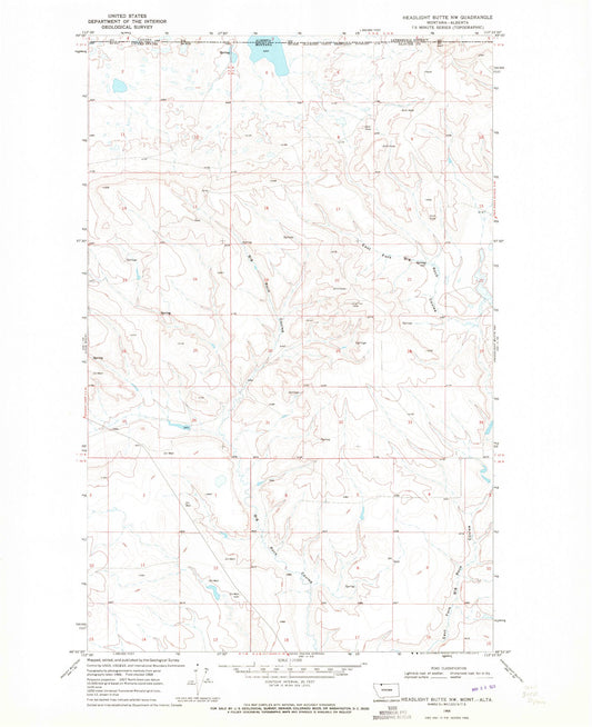 Classic USGS Headlight Butte NW Montana 7.5'x7.5' Topo Map Image