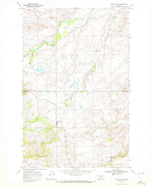 Classic USGS Heart Butte Montana 7.5'x7.5' Topo Map Image